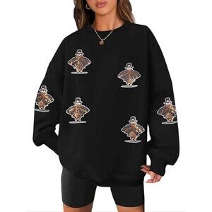 Black Crewneck Sweatshirt with colorful Turkey Patch Graphic - Unbranded